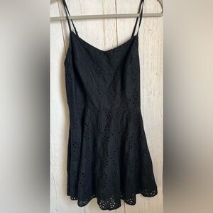 Old Navy Black Eyelet Mini Lined A Line Sundress Size M Ribbed Lightweight